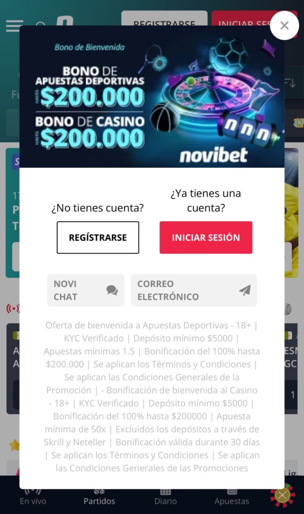 Regístrate en Novibet y activa tu código promocional para aprovechar increíbles bonos y promociones exclusivas.