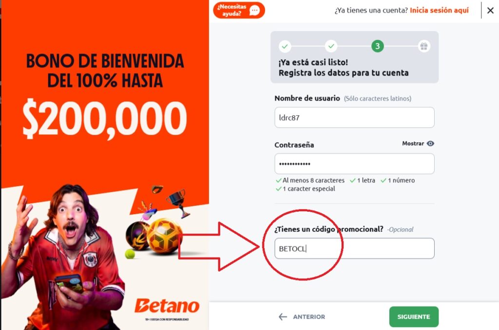 El código promocional Betano, BETOCL, te da hasta 200.000 CLP de bienvenida. 