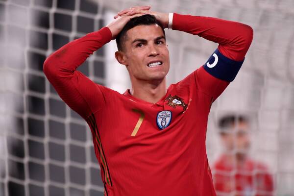 Cristiano Ronaldo of Portugal reacts during the FIFA World Cup, WM, Weltmeisterschaft, Fussball Qatar 2022 qualification